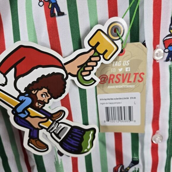NWT Men's The Roosevelts RSVLTS Bob Ross Christmas Button Down Shirt Sz Large - Picture 7 of 13